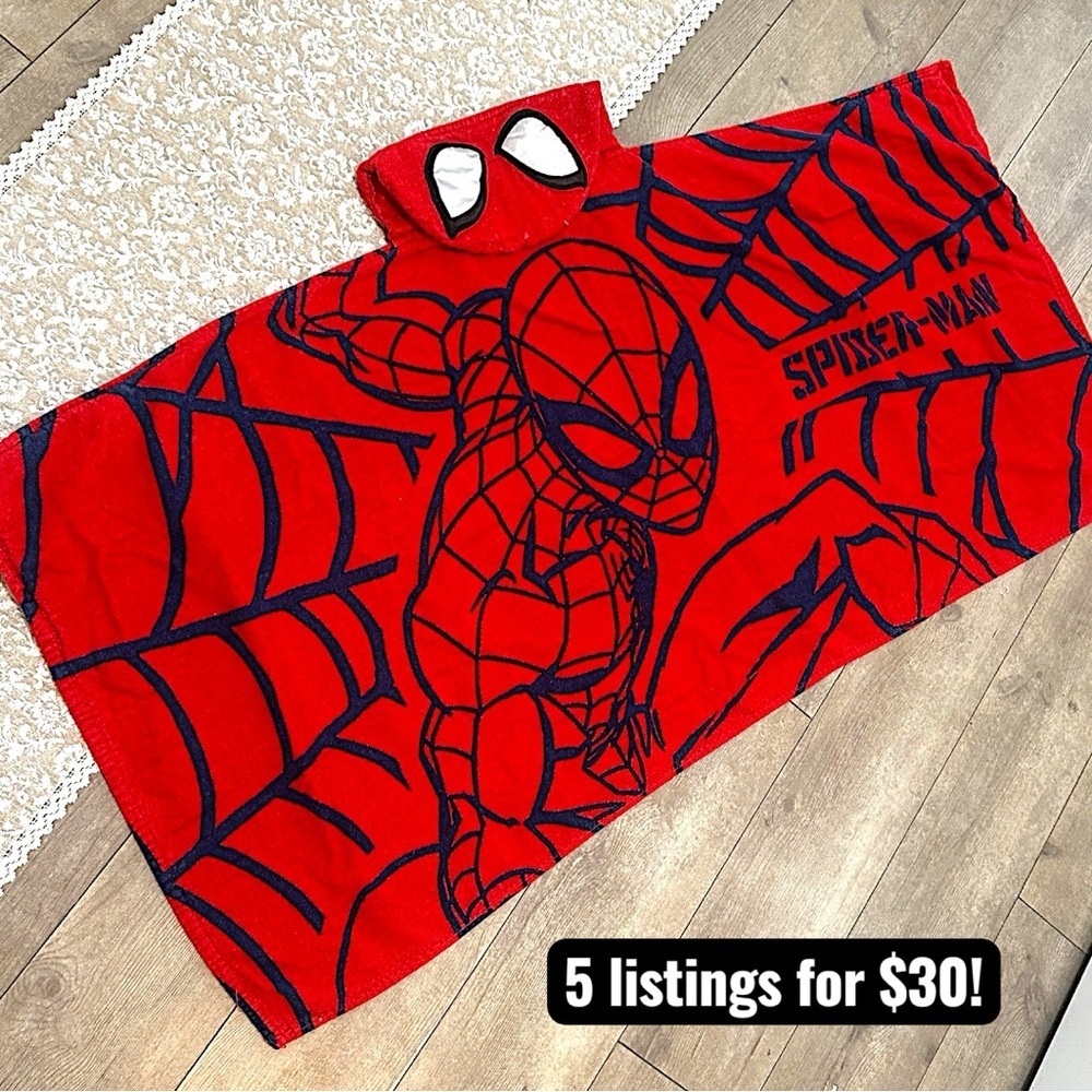 Marvel Spider-Man Kids Hooded Bath Towel Cozy Cotton Terry Black Red